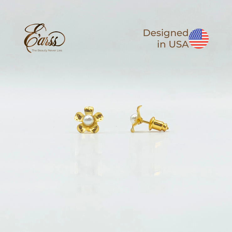 Flower with 3mm Pearl | Stainless Steel | 18K Gold Plated