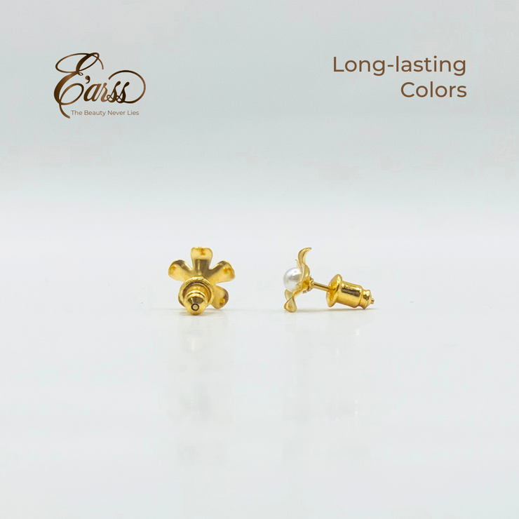 Flower with 3mm Pearl | Stainless Steel | 18K Gold Plated