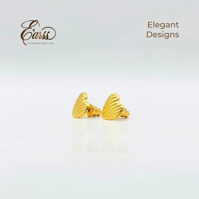 Heart Rib Gold Earrings