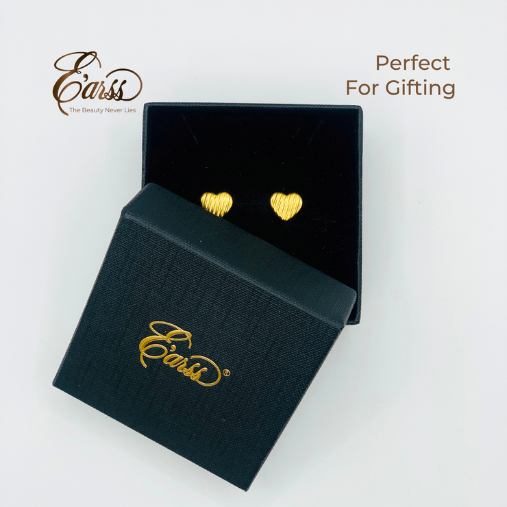 Heart Rib Gold Earrings