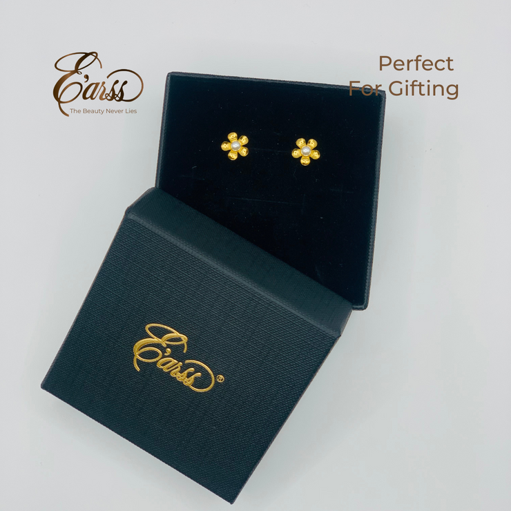 Flower with 3mm Pearl | Stainless Steel | 18K Gold Plated